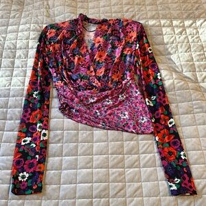 Zara Floral Wrap Long Sleeve Top in Pink, Purple and Red